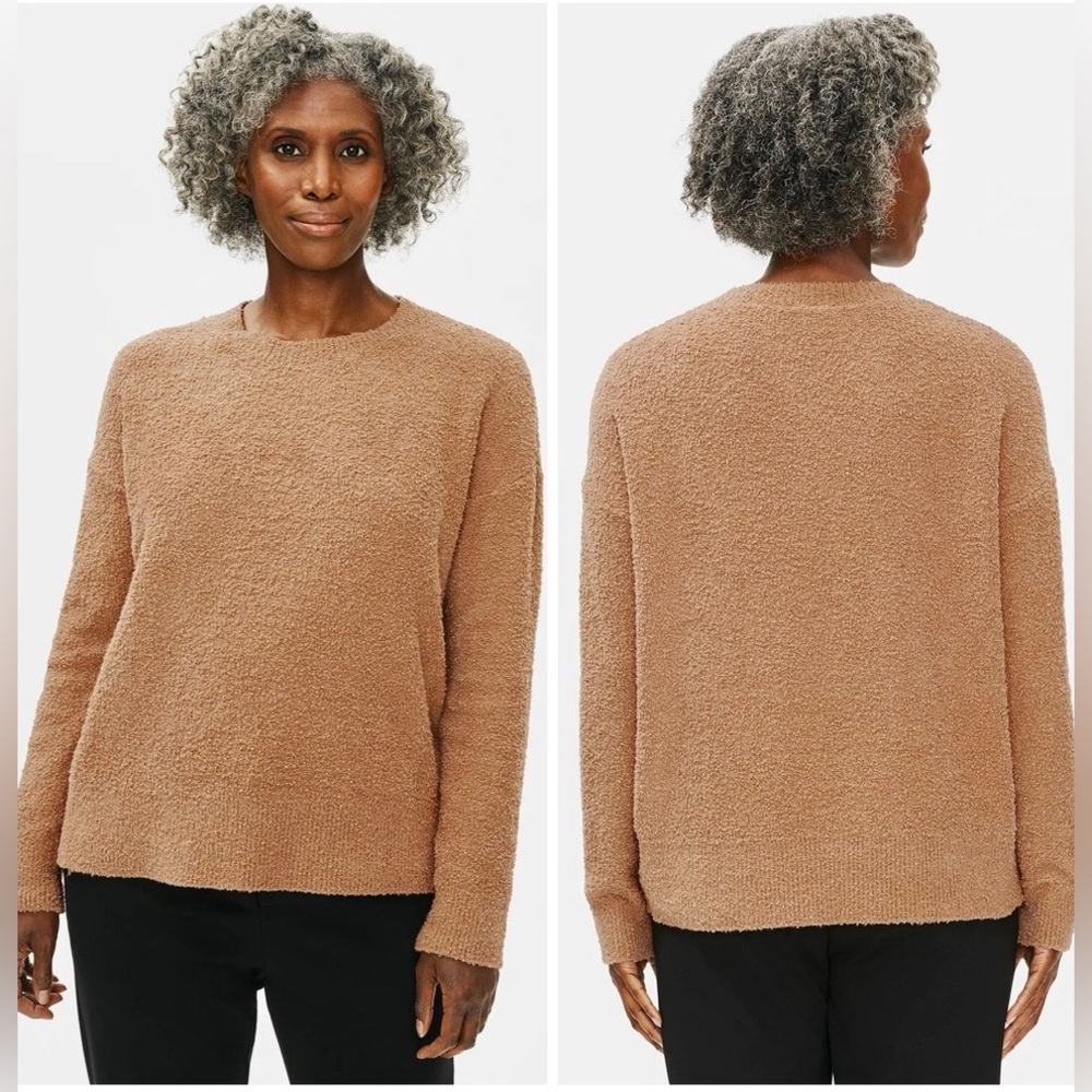 Eileen Fisher Organic Cotton Boucle Boxy Sweater in Honey Tan - Size Medium